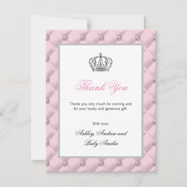 Carte De Remerciements Rose d'anniversaire de baby shower de princesse (Devant)