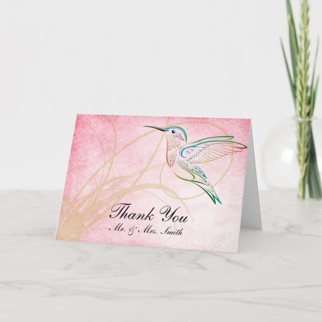 Carte de remerciements rose d'aquarelle de colibri (Devant)