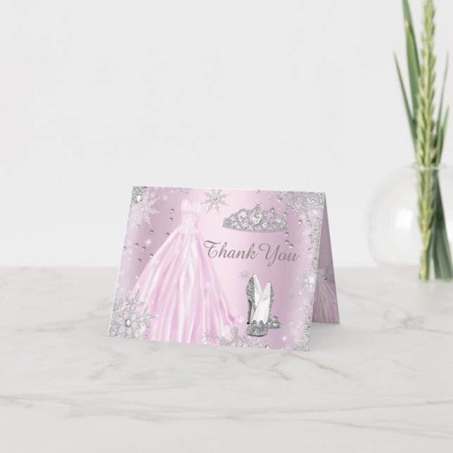 Carte de remerciements rose de diadème de robe (Devant)
