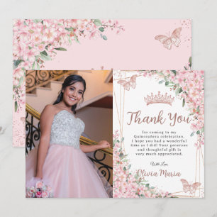 Carte De Remerciements Rose de fleurs de cerisiers Gold Quinceañera 16e P