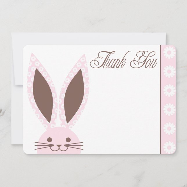 Carte de remerciements rose de lapin (Devant)