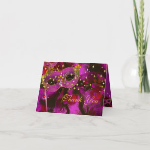 Carte de remerciements rose de partie de mascarade