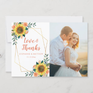 Carte De Remerciements Rose de pêche de tournesol Photo Mariage géométriq