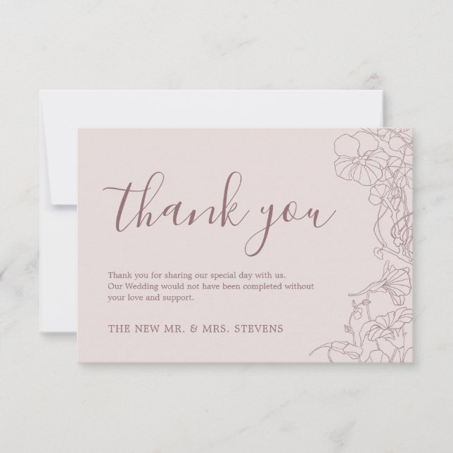 Carte De Remerciements Rose de poussière Mauve Floral Mariage (Devant)