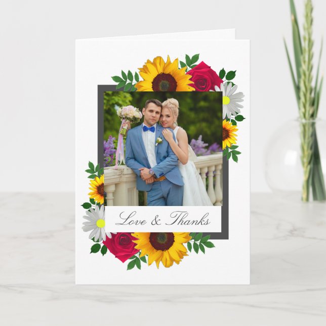 Carte De Remerciements Rose de tournesol Daisy Floral Mariage (Devant)