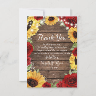 Carte De Remerciements Rose de tournesol rustique Arrière - plan Mariage