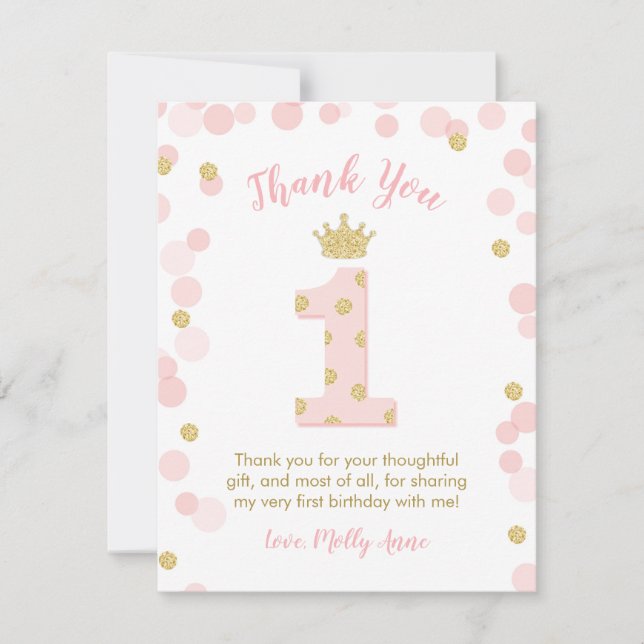 Carte de remerciements rose d'or de princesse ęr (Devant)