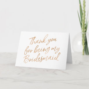 Carte De Remerciements Rose d'or "Merci pour être ma servante d'honneur"