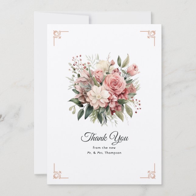 Carte De Remerciements Rose Dusty, Mint Green et Blush Floral Mariage (Devant)