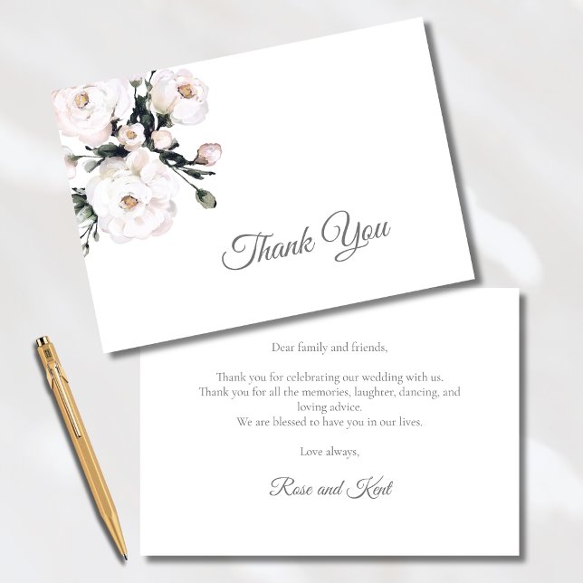 Carte De Remerciements Rose élégant | Mariage floral blanc (Créateur téléchargé)