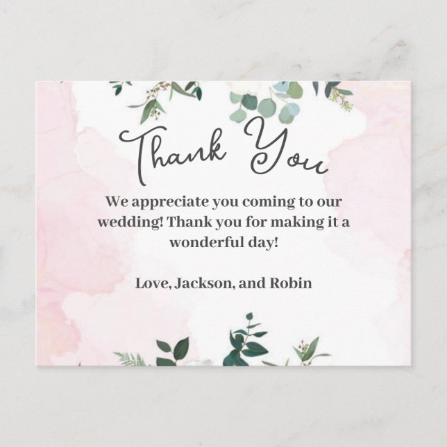Carte de remerciements rose et floral (Devant)