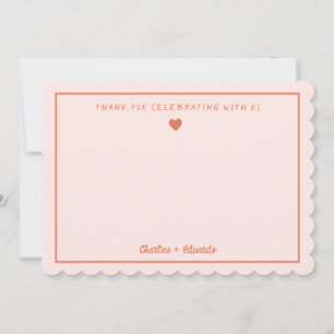 Carte De Remerciements Rose et Rouge Rétro Écriture à la main Mariage Rem