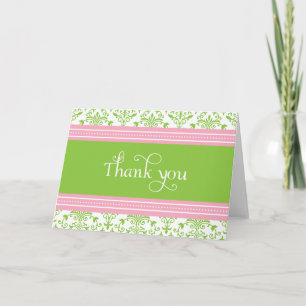 Carte de remerciements rose et vert élégant de