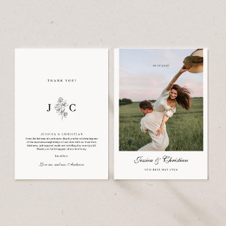 Carte De Remerciements Rose Fleur Élégante Calligraphie Mariage Photo