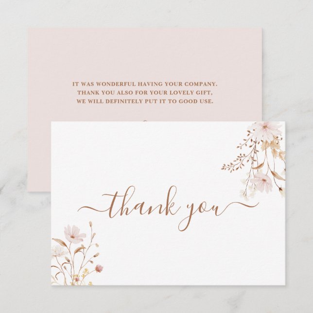 carte de remerciements rose fleur sauvage (Devant / Derrière)