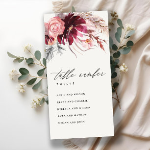 Carte De Remerciements Rose Flora Pampas Grass Sein Tableau Numéro de tab