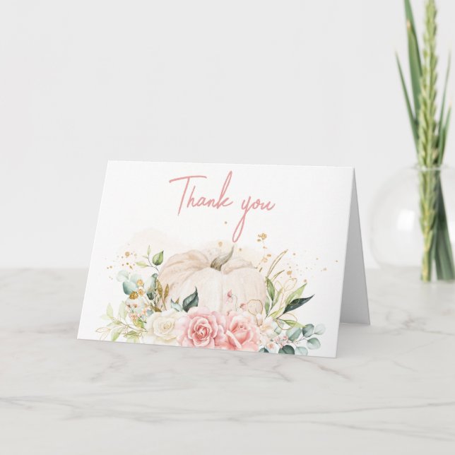 Carte De Remerciements Rose Floral Doux Petit Baby shower Citrouille (Devant)