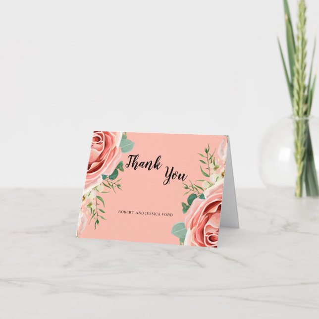 Carte De Remerciements Rose Floral Élégant Fleurs modernes Mariage (Devant)