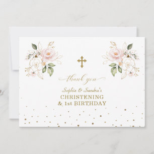 Carte De Remerciements Rose Floral Girls Twins 1er anniversaire Christeni