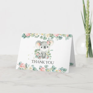 Carte De Remerciements Rose Floral Vert Cute Koala Girl Baby shower 