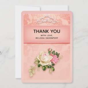 Carte De Remerciements Rose florale avec Diadème Diamant Élégant Design