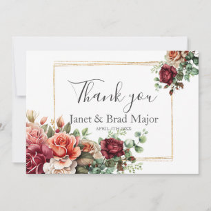 Carte De Remerciements Rose Florale Eucalyptus Mariage Remerciement