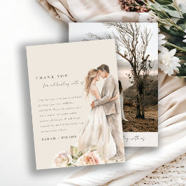 Carte De Remerciements Rose flou doux Floral Couple Photo Mariage