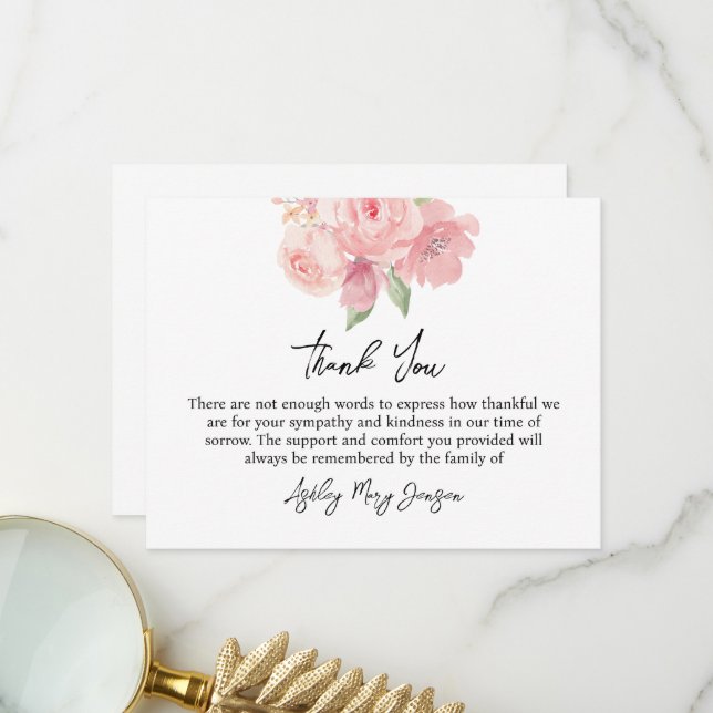 Carte De Remerciements Rose Funeral Thank You Note Card Bereavement (Devant/Arrière en situation)