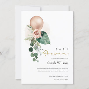 CARTE DE REMERCIEMENTS ROSE GOLD BALLOON FLORAL BUNCH BABY SHOWER INVITAT