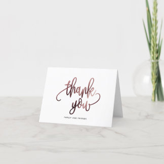 Carte De Remerciements Rose Gold Black Script Typographie Mariage