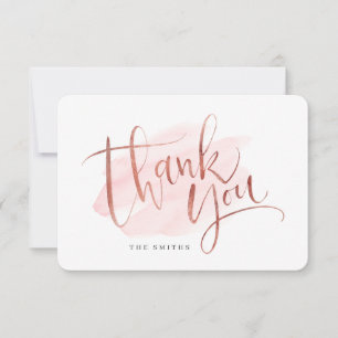 Carte De Remerciements Rose Gold Blush Modern Script simple