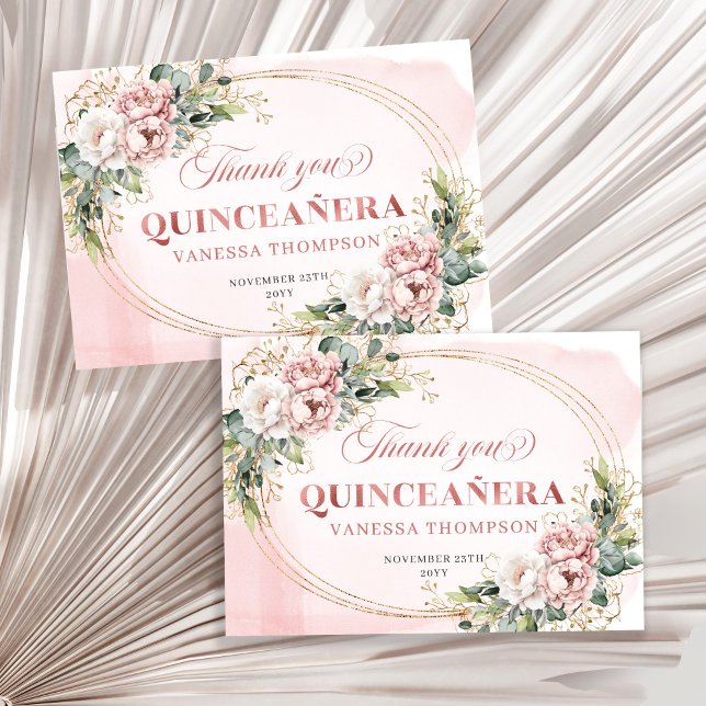Carte De Remerciements Rose Gold Boho Greenery Floral 15th Birthday Thank (Rose Gold Boho Greenery Floral 15th Birthday Thank You)