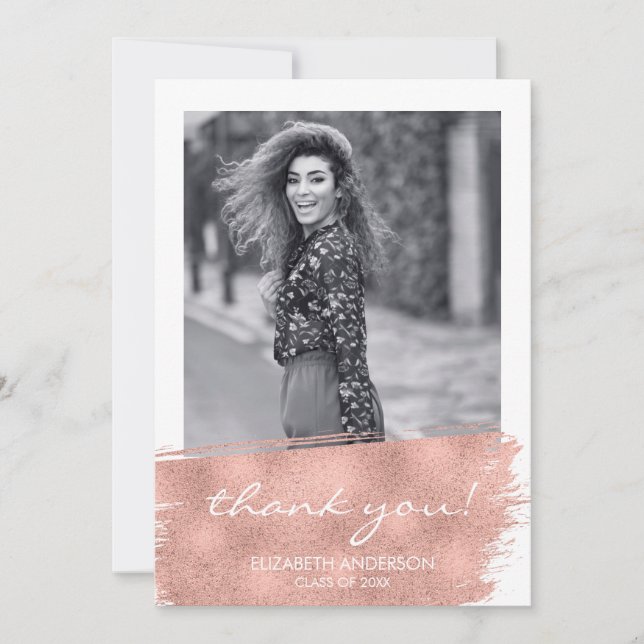 Carte De Remerciements Rose Gold Brushstroke Graduation (Devant)