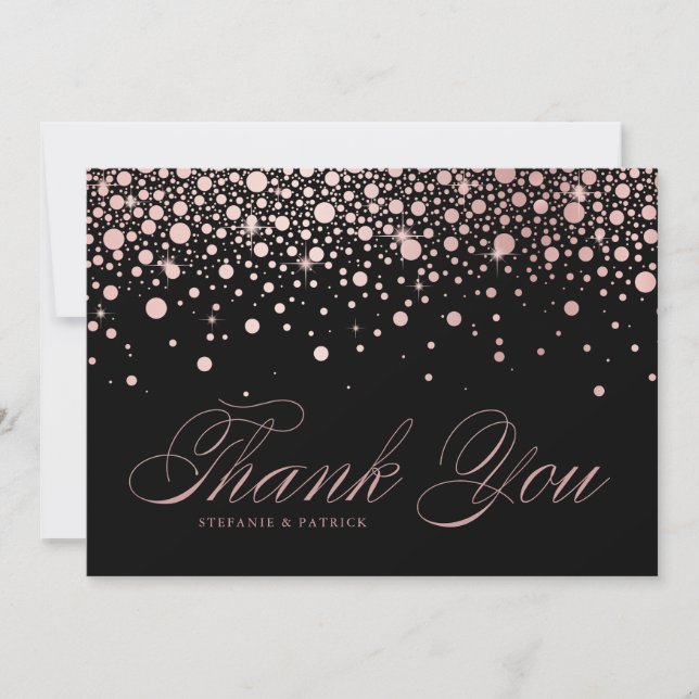 Carte De Remerciements Rose Gold Chic Finition Confetti Gouttes Mariage N (Devant)