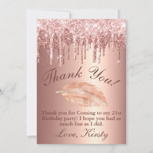 Carte De Remerciements Rose Gold Chic Pailleté Anniversaire qui dégouline