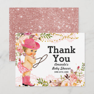 Carte De Remerciements Rose Gold Cowgirl Baby shower fille