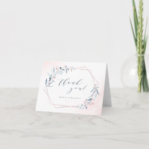 Carte De Remerciements Rose Gold Dusty Blue Greenery Mariage géométrique 