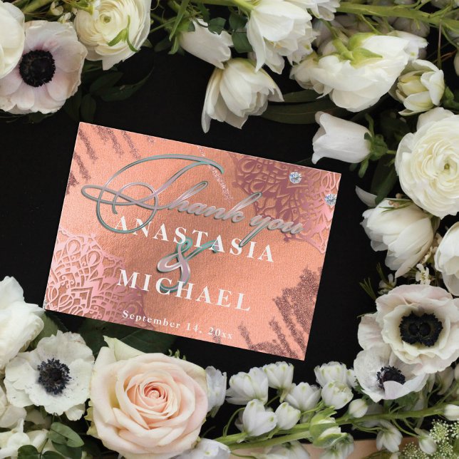 Carte De Remerciements Rose Gold Foil Luxe Glam Élégant Mariage élégant (Créateur téléchargé)