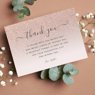 Carte De Remerciements Rose gold glitter blush pink thank you Birthday