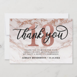 Carte De Remerciements Rose Gold Marble Sweet 18 Anniversaire