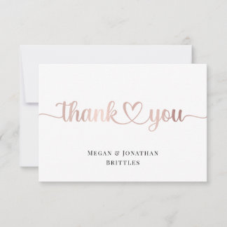 Carte De Remerciements Rose Gold Moderne Calligraphie avec Coeur