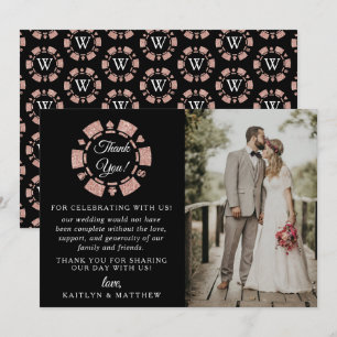 Carte De Remerciements Rose Gold Monogram Poker Chip Casino Mariage