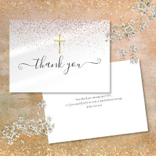 Carte De Remerciements Rose Gold Pailleté Croix Script