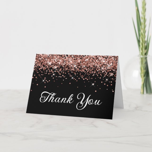 Carte De Remerciements Rose Gold Parties scintillant Noir 50e anniversair (Devant)
