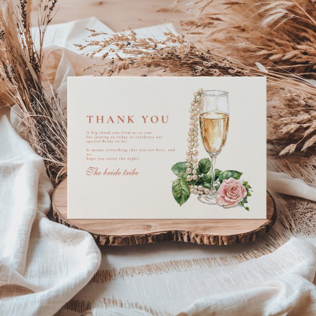 Carte De Remerciements Rose Gold Pearls and Prosecco Bridal Shower (Créateur téléchargé)