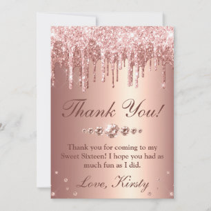 Carte De Remerciements Rose Gold qui dégouline de paillettes et de diaman