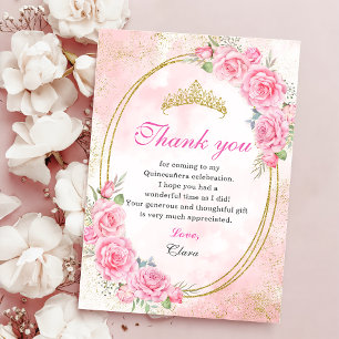 Carte De Remerciements Rose Gold Quinceanera Miss Quince 15 Anos Annivers