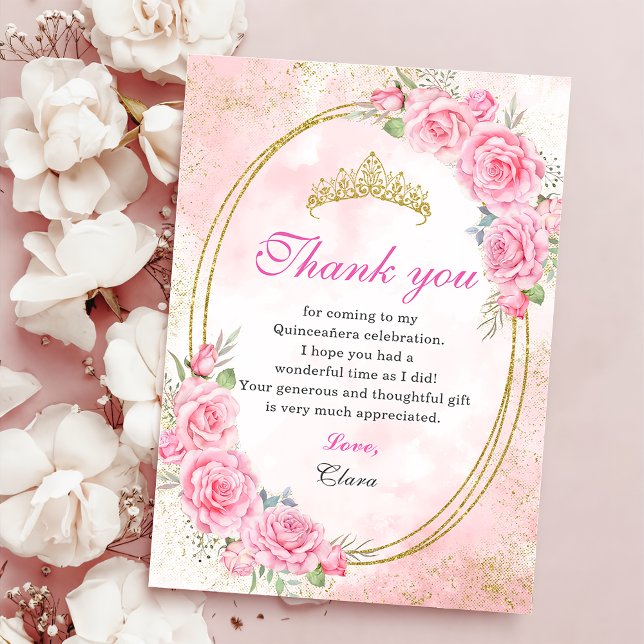 Carte De Remerciements Rose Gold Quinceanera Miss Quince 15 Anos Annivers (Créateur téléchargé)