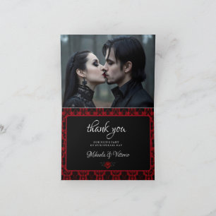 Carte De Remerciements Rose gothique foncé Photo Mariage