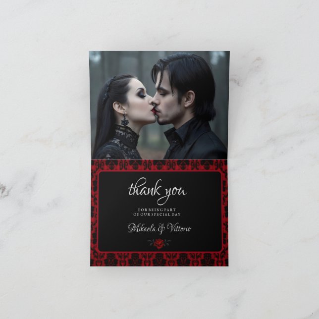 Carte De Remerciements Rose gothique foncé Photo Mariage (Intérieur)